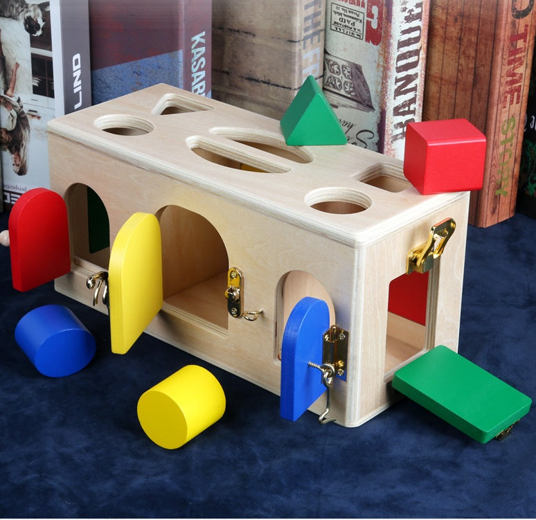 Wooden Montessori Lock and Shape Sorting Box