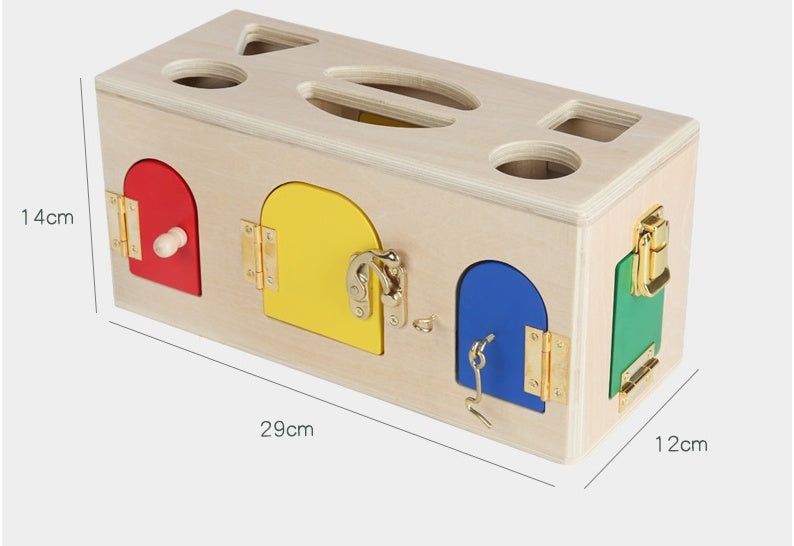 Wooden Montessori Lock and Shape Sorting Box