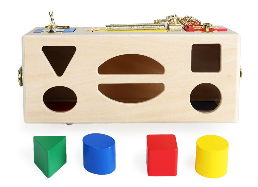 Wooden Montessori Lock and Shape Sorting Box