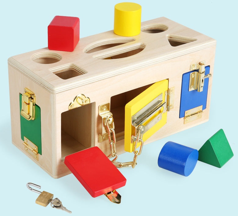 Wooden Montessori Lock and Shape Sorting Box