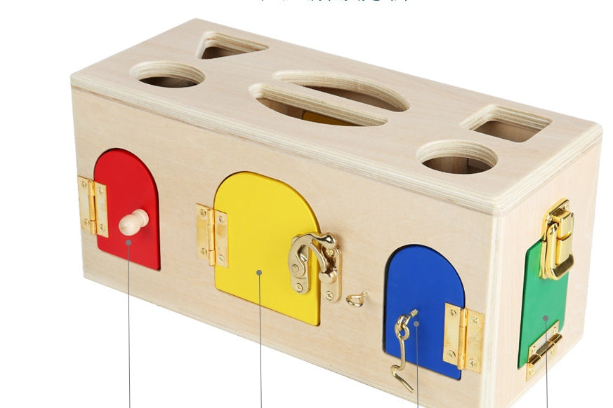 Wooden Montessori Lock and Shape Sorting Box