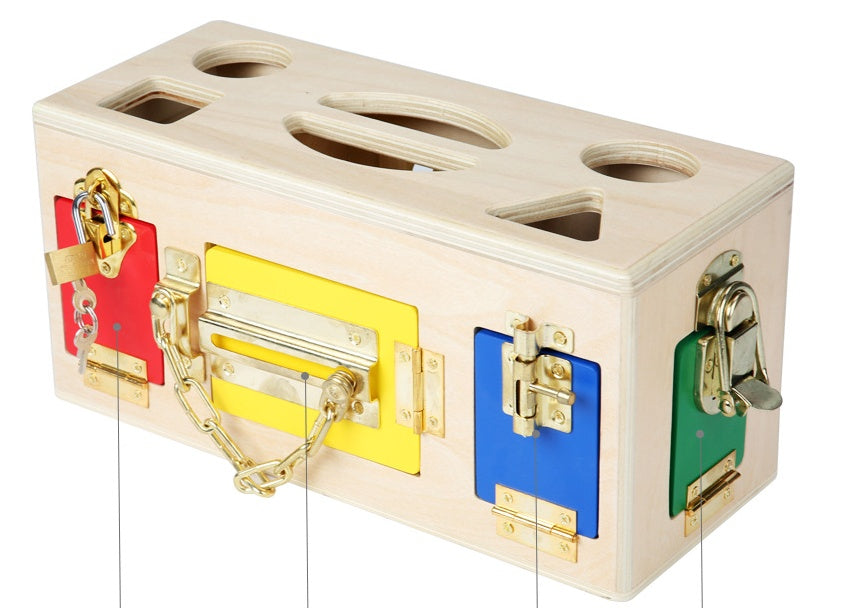 Wooden Montessori Lock and Shape Sorting Box