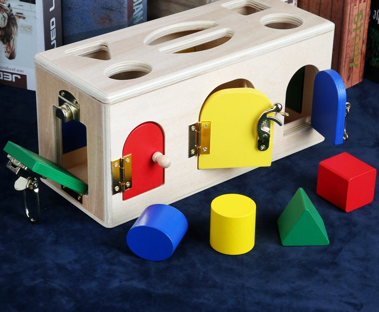 Wooden Montessori Lock and Shape Sorting Box
